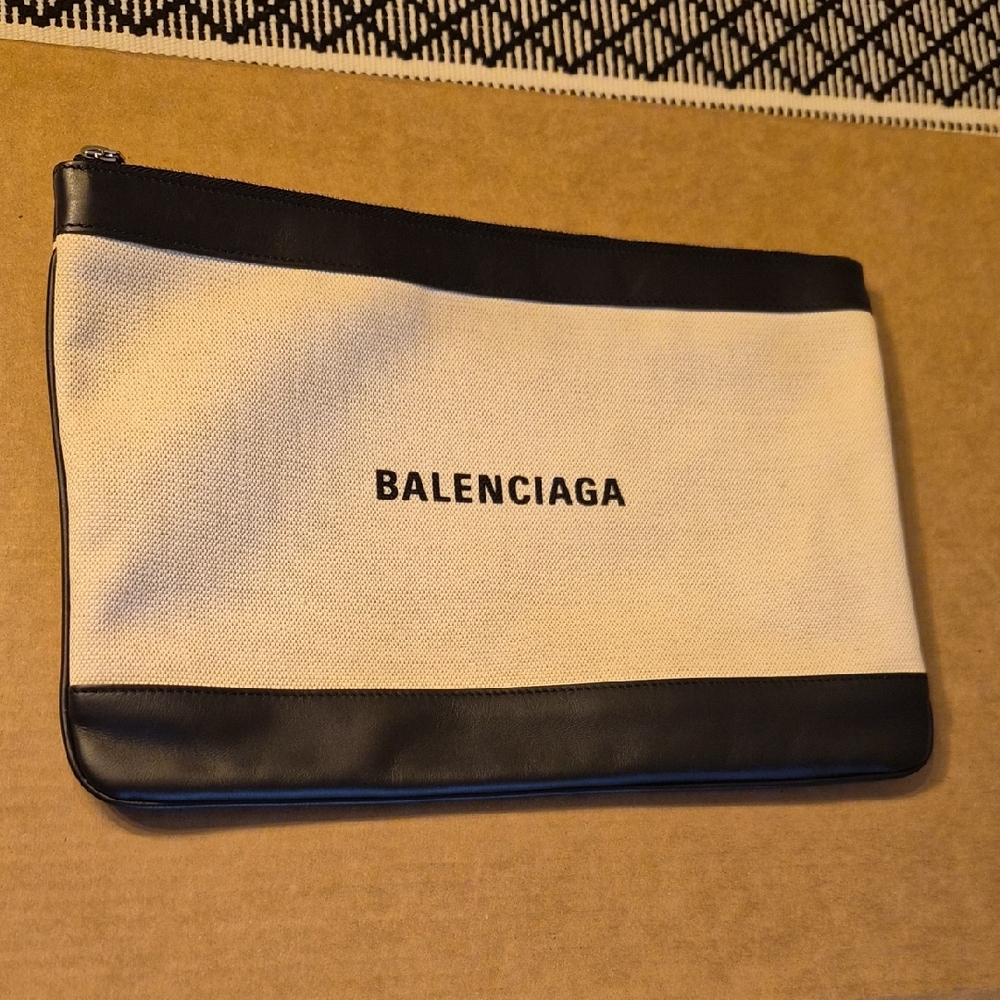 AUTHENTIC Balenciaga Black and Cream Toiletry/Clutch Bag